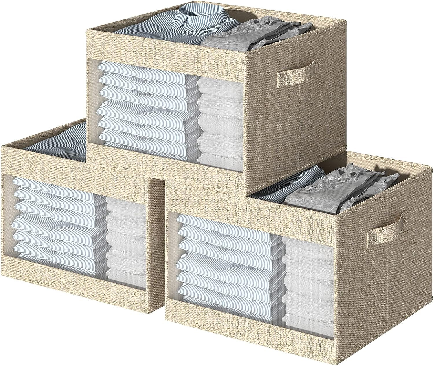 Blushbees® Clear Window Closet Storage Bins - 3 Pack (Beige)