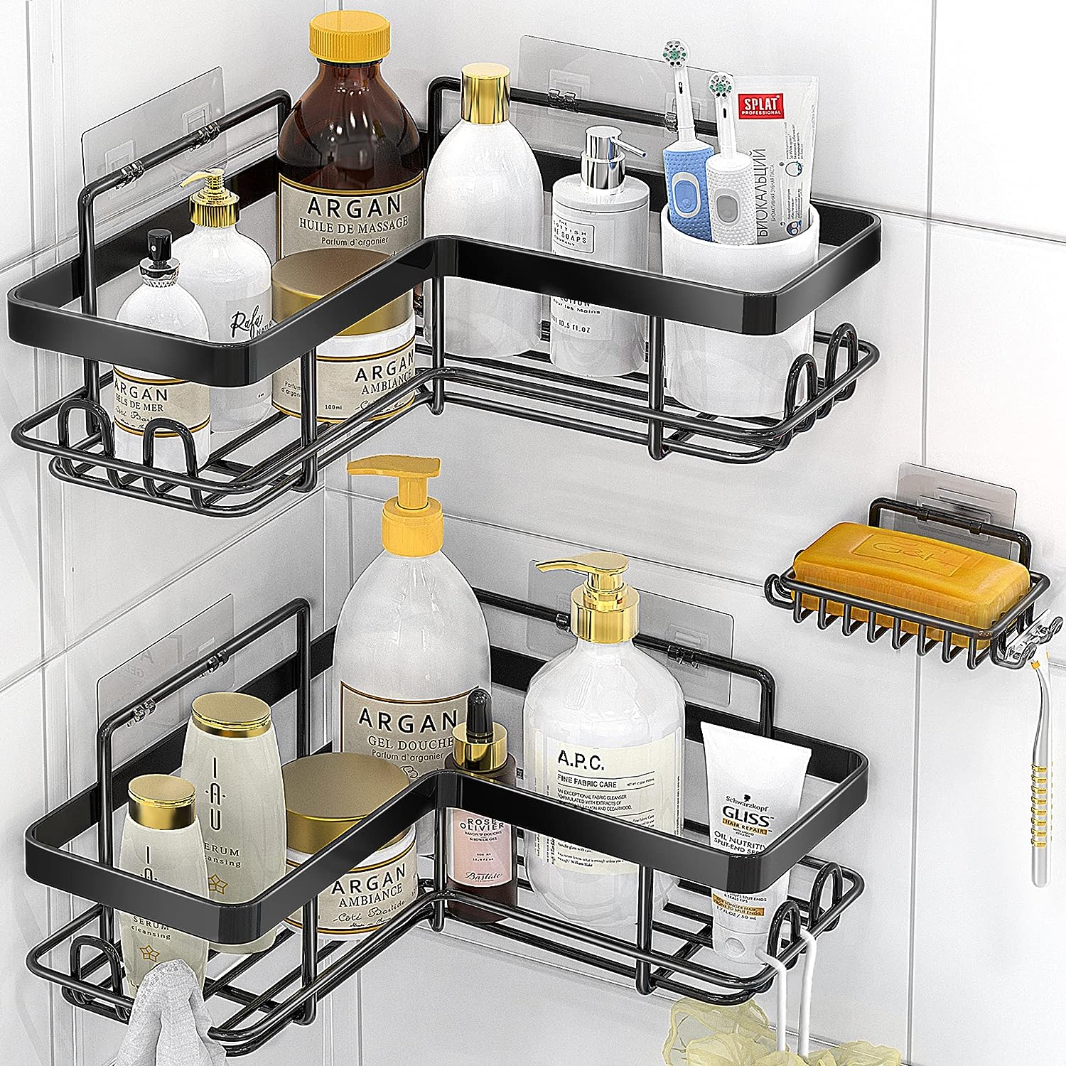 Blushbees® 3-Pack Adhesive Corner Shower Caddy - Black