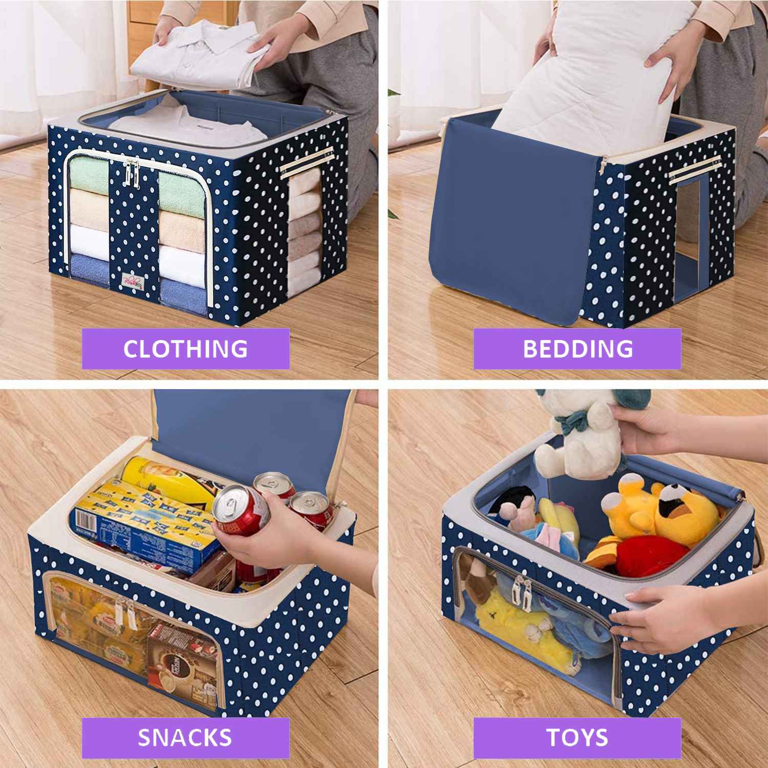 Clothes Storage Organizer Bins Containers, Stackable Storage Bins-foldable  Oxford Cloth Steel Frame Storage Box For Clothing Storage Reinforced Handle