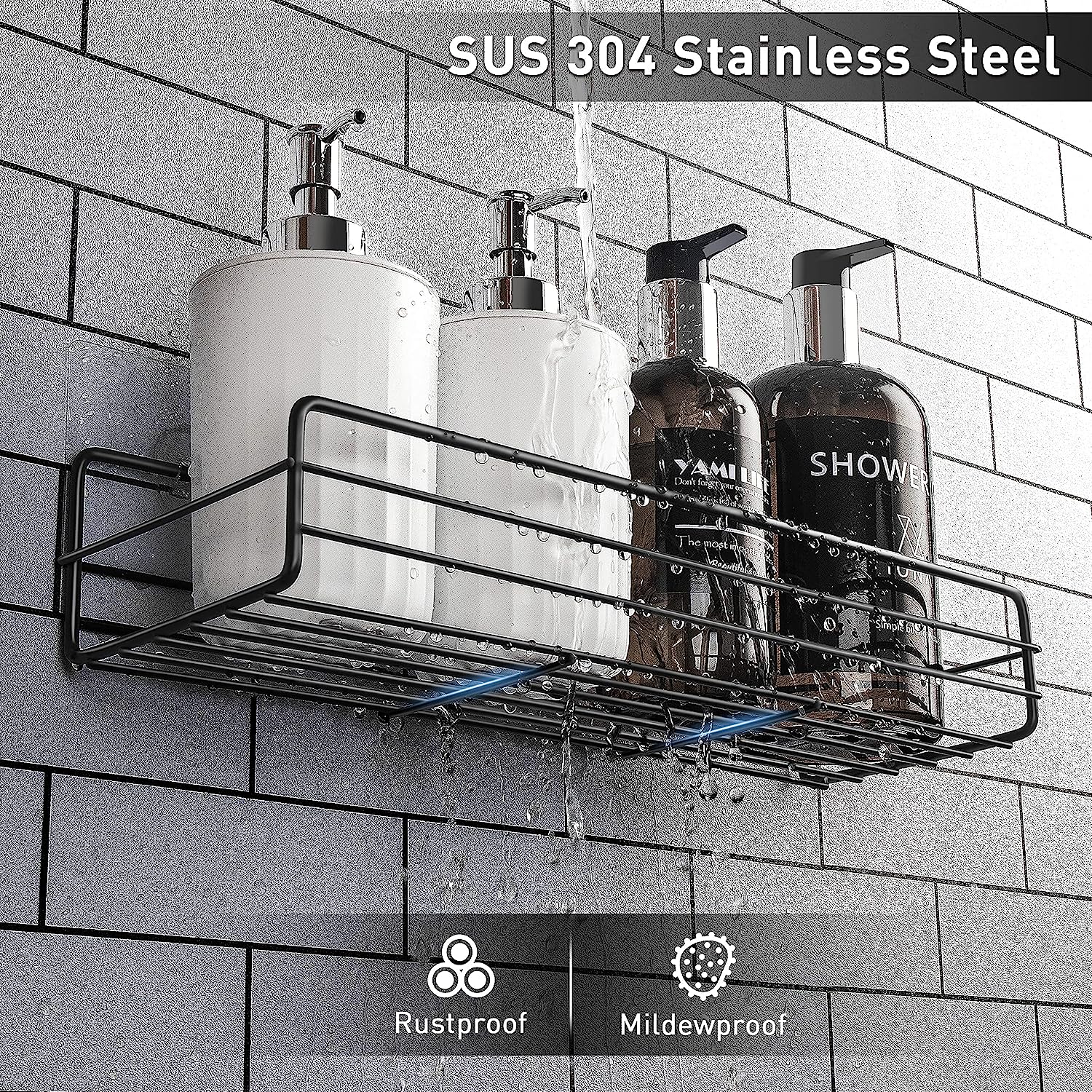 Blushbees Shower Caddy Basket Shelf with Soap Holder, No Drilling Adhesive Shower Wall Shelves, Rustproof Bathroom Shower Storage Organizer