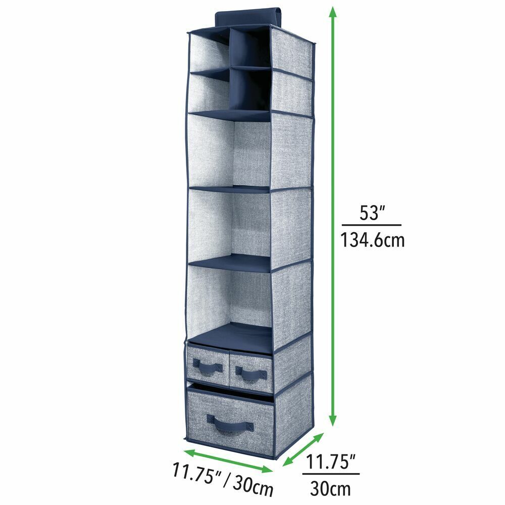 BlushBees® Long Soft Fabric Over Closet Rod Hanging Storage Organizer with 7 Shelves + 3 Drawer