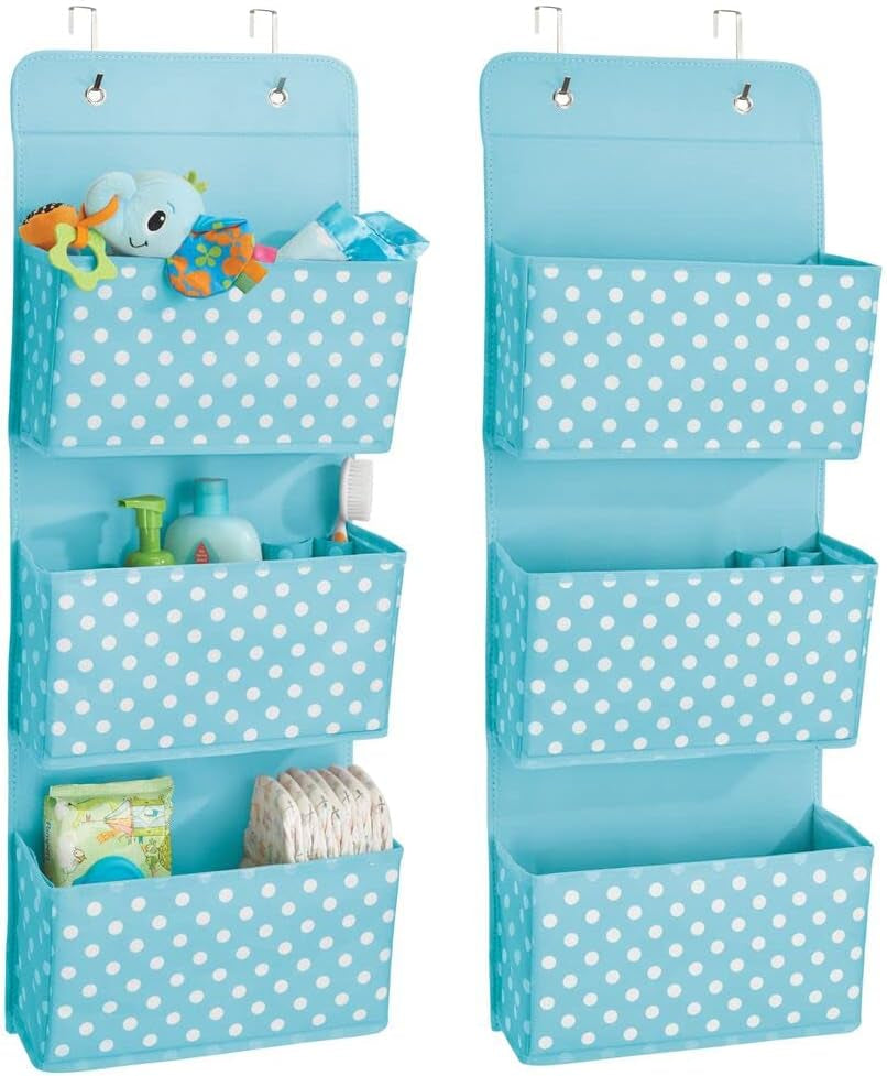 Blushbees® MDesign Baby Nursery Hanging Organizers - 3 Pocket, 2 Pack (Blue/White)