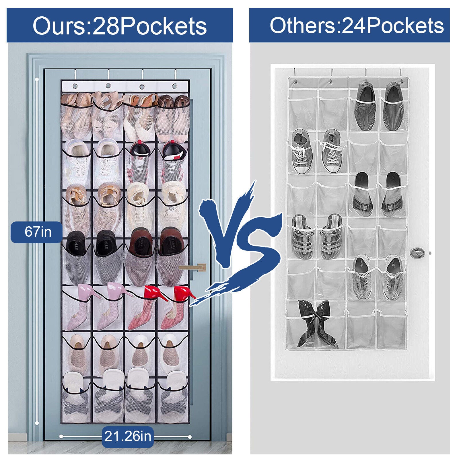 Extra Large Over the Door Shoe Organizer with 4 Hooks 24/28 Pockets Hanging Shoe  Rack Storage Holder for Closet Door