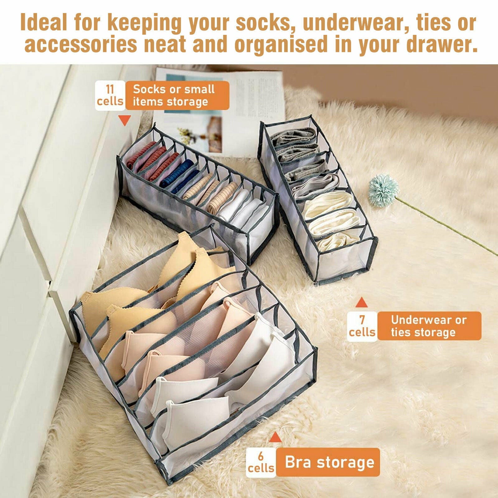 BlushBees® Transparent Closet Organizer for Underwear, Bra, Socks etc. (3 Pcs Set)