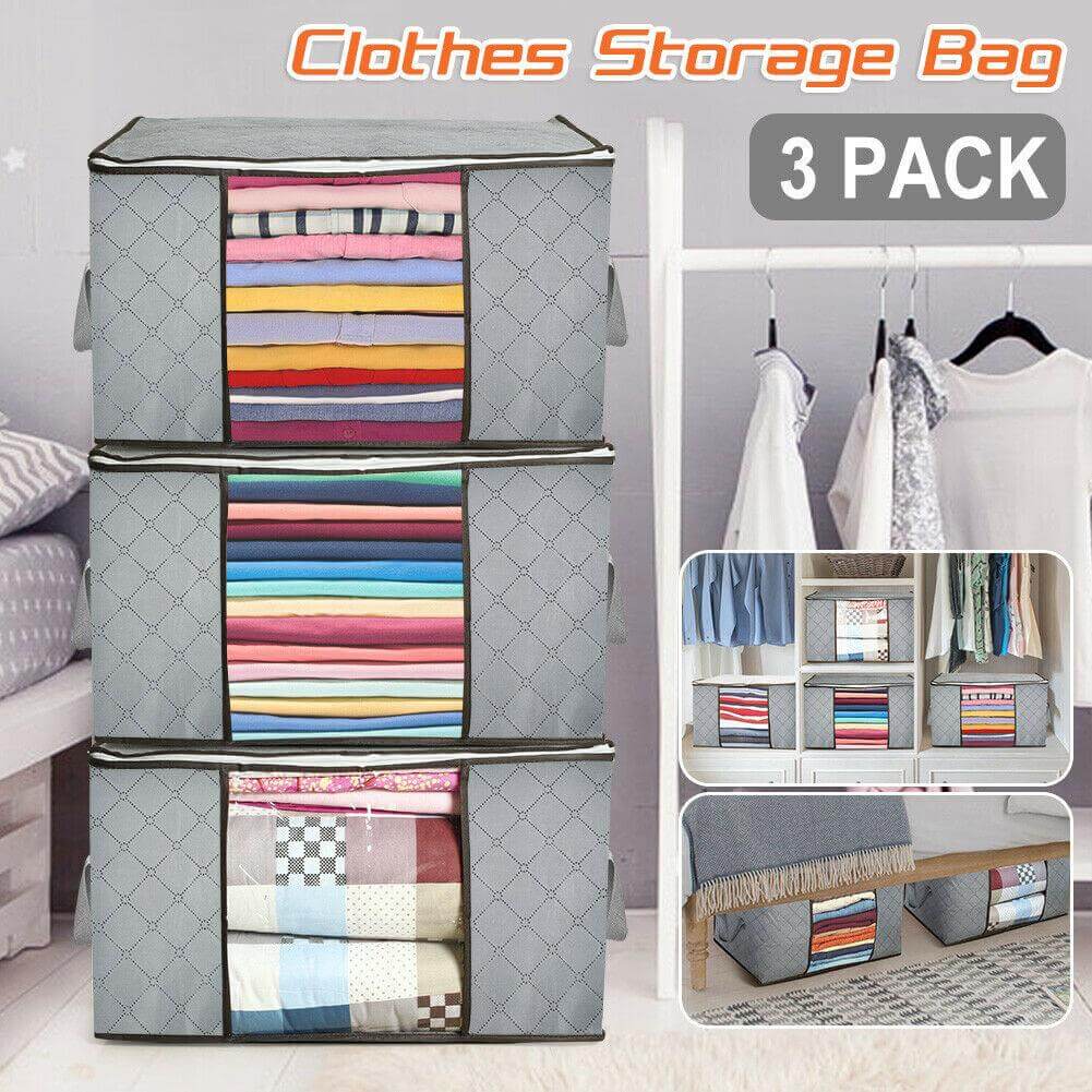3 Pack Clothes Storage Bags , Large Capacity Blanket Storage Containers  Organizers For Comforters,bedding,clothing,foldable 3 Layer Fabric,#5 Zipper,r